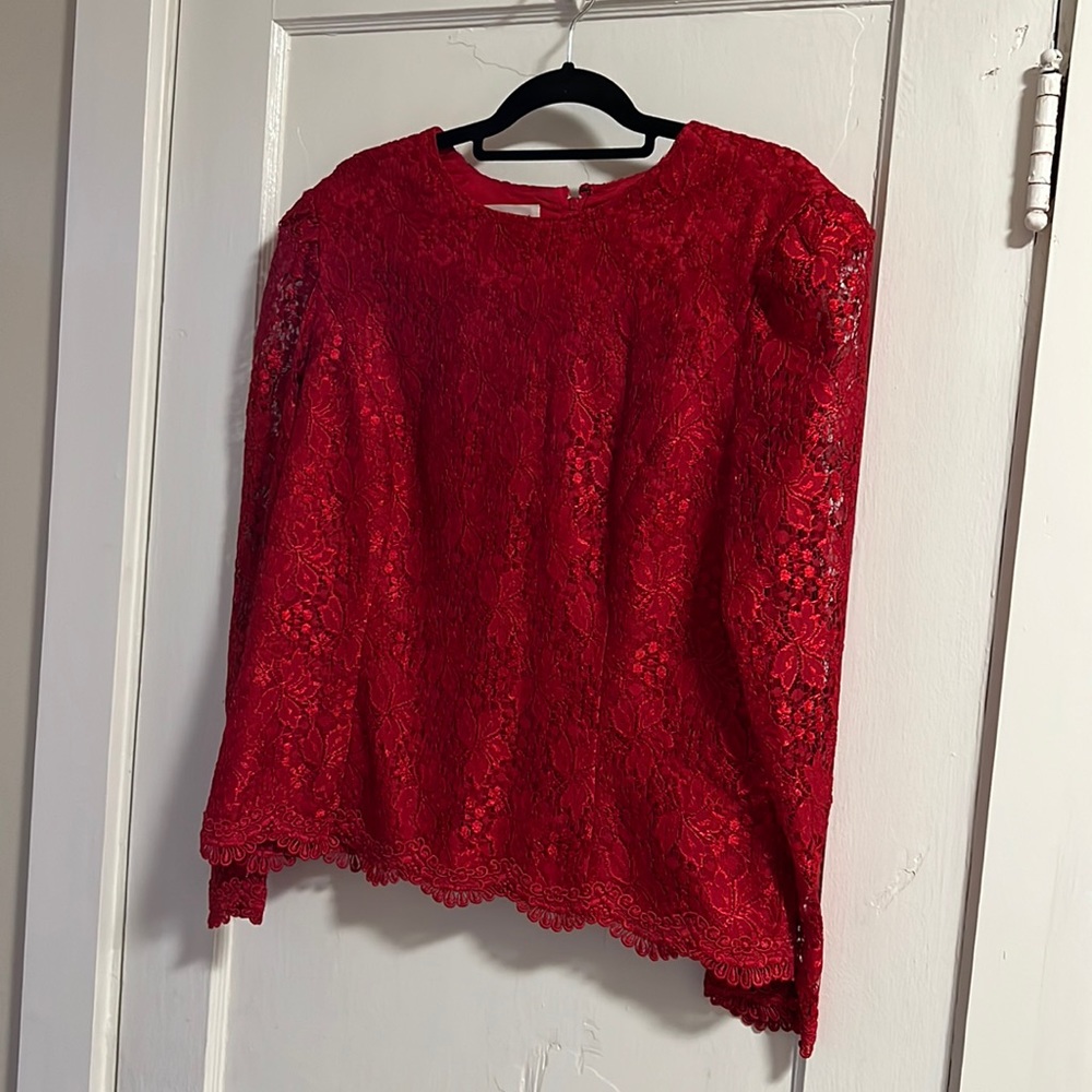 Vintage In The Mood Red Lace Dress Top Size 16